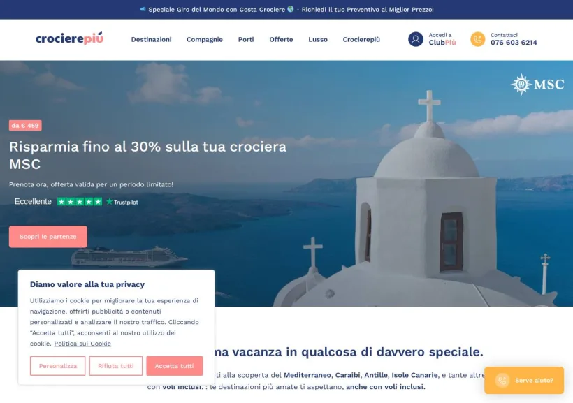 Schermata della pagina offerta di Crocierepiù 
