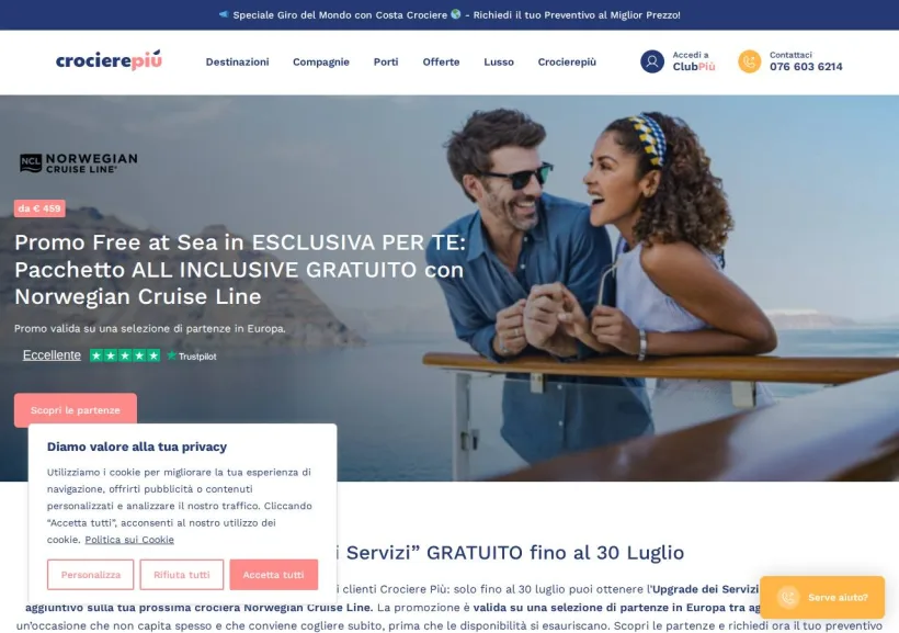Schermata della pagina offerta di Crocierepiù 