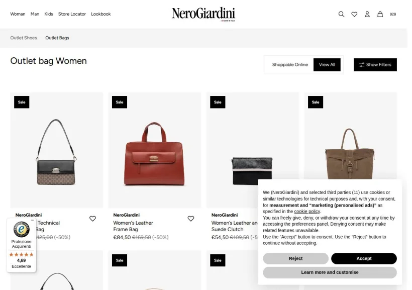 Schermata della pagina offerta di NeroGiardini