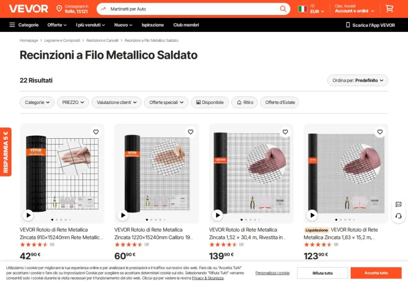 Schermata della pagina offerta di Vevor