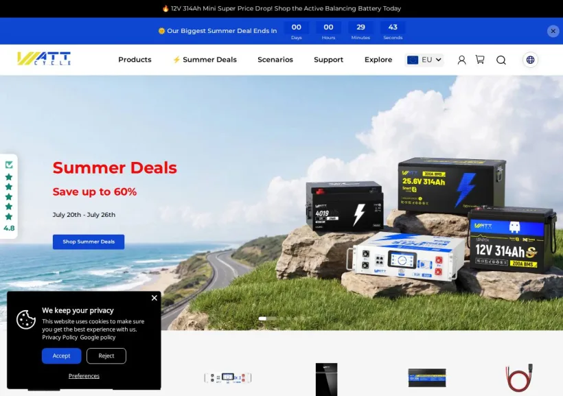 Schermata della pagina offerta di Wattcycle
