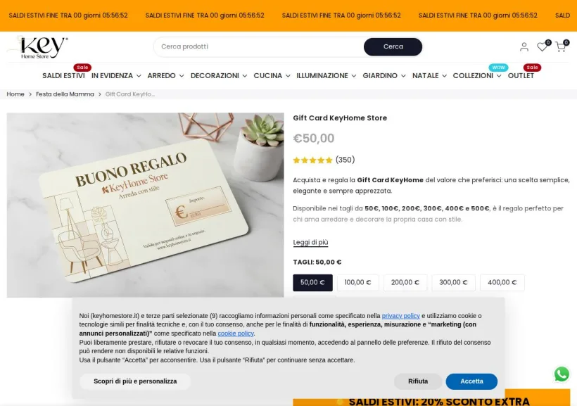 Schermata della pagina offerta di Key home store