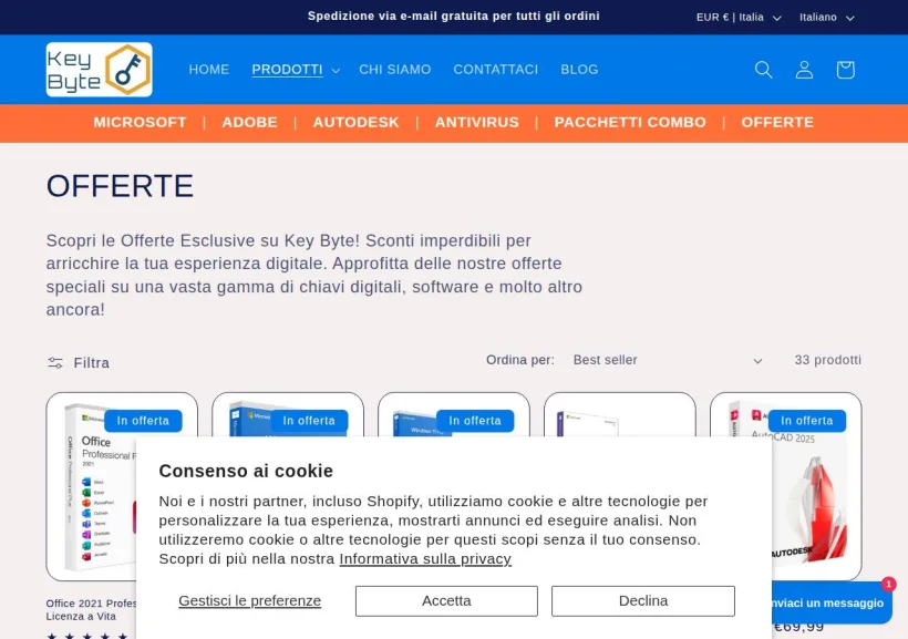 Schermata della pagina offerta di Key Byte