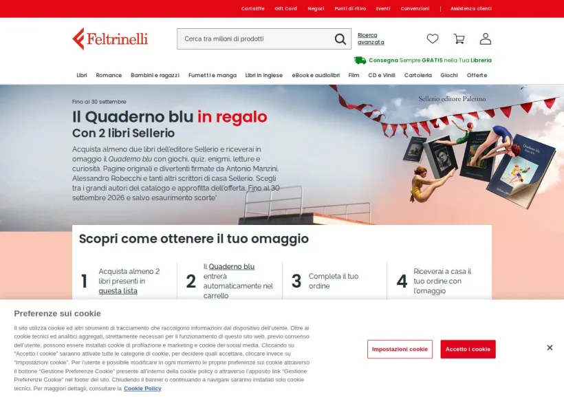 Schermata della pagina offerta di La Feltrinelli