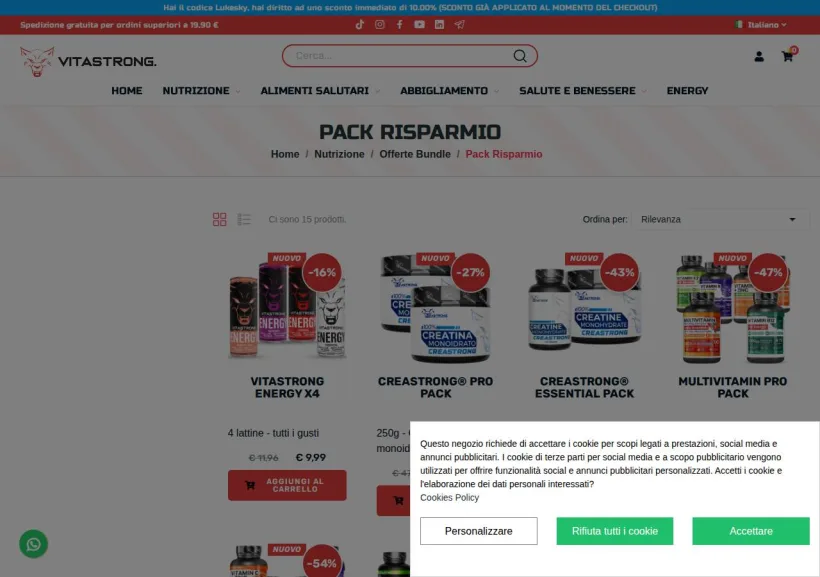 Schermata della pagina offerta di Vitastrong