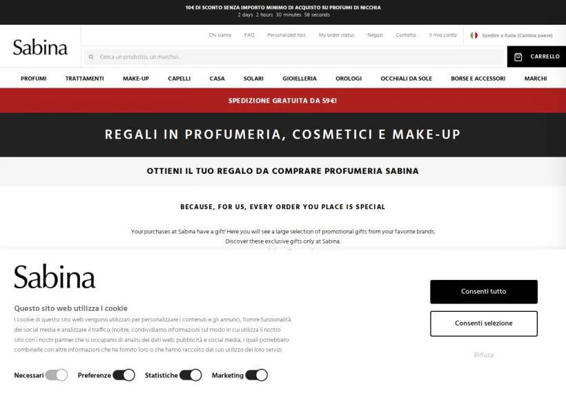 Schermata della pagina offerta di Sabina
