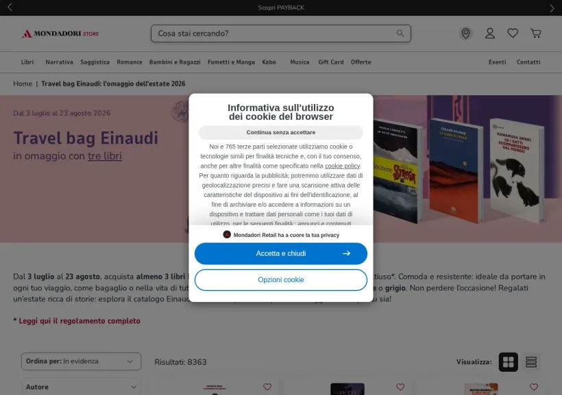 Schermata della pagina offerta di Mondadori Store