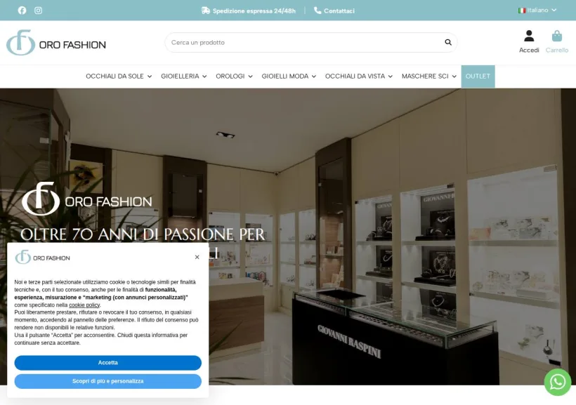 Schermata della pagina offerta di Oro Fashion