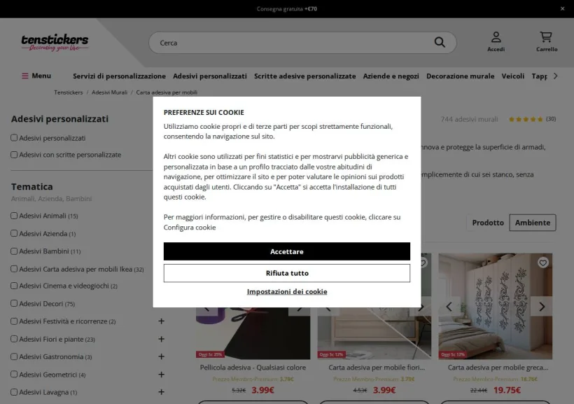 Schermata della pagina offerta di Tenstickers