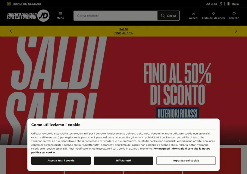 Schermata della pagina offerta di JD Sports