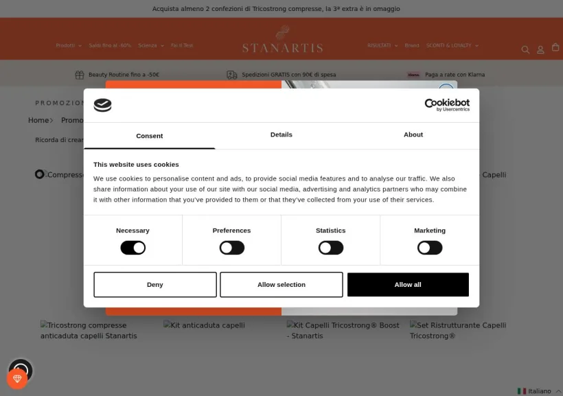 Schermata della pagina offerta di Stanartis
