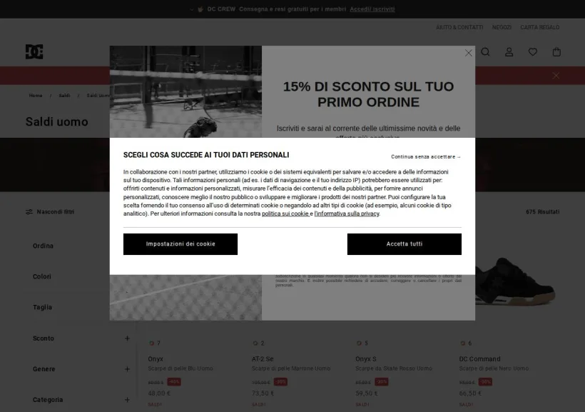 Schermata della pagina offerta di DC Shoes