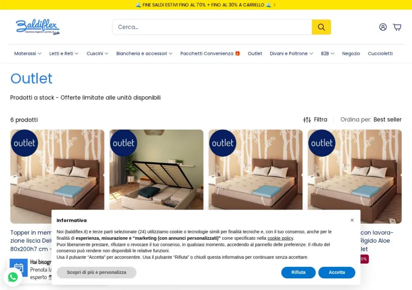 Schermata della pagina offerta di Baldiflex