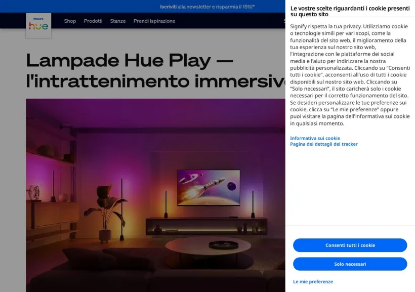 Schermata della pagina offerta di Philips Hue