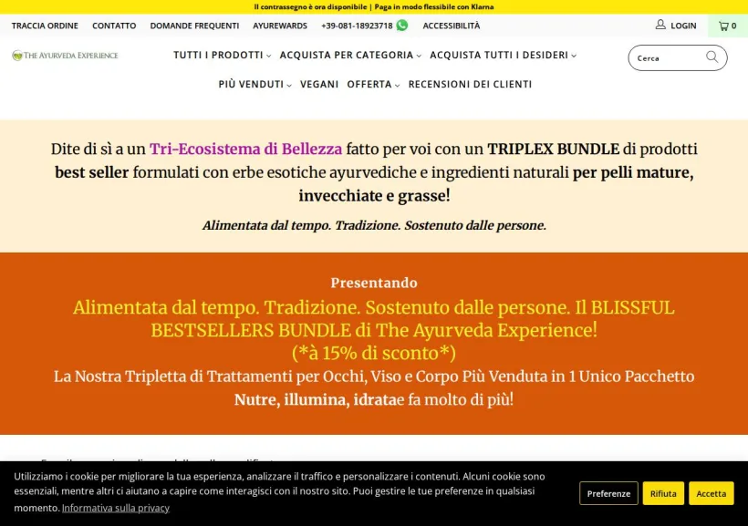 Schermata della pagina offerta di The Ayurveda Experience