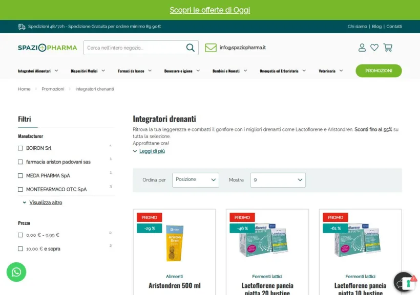 Schermata della pagina offerta di Spaziopharma