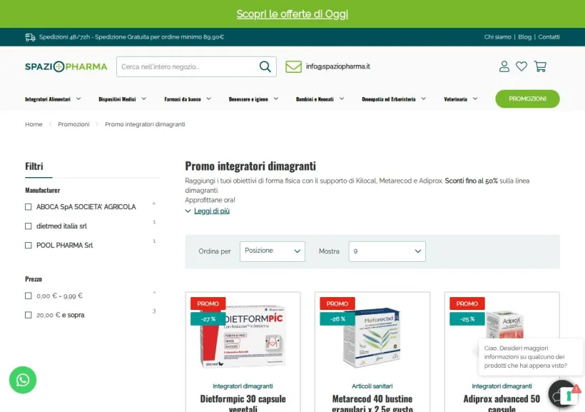 Schermata della pagina offerta di Spaziopharma