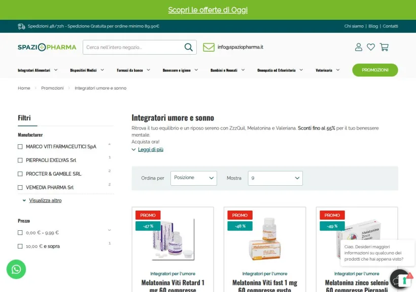 Schermata della pagina offerta di Spaziopharma