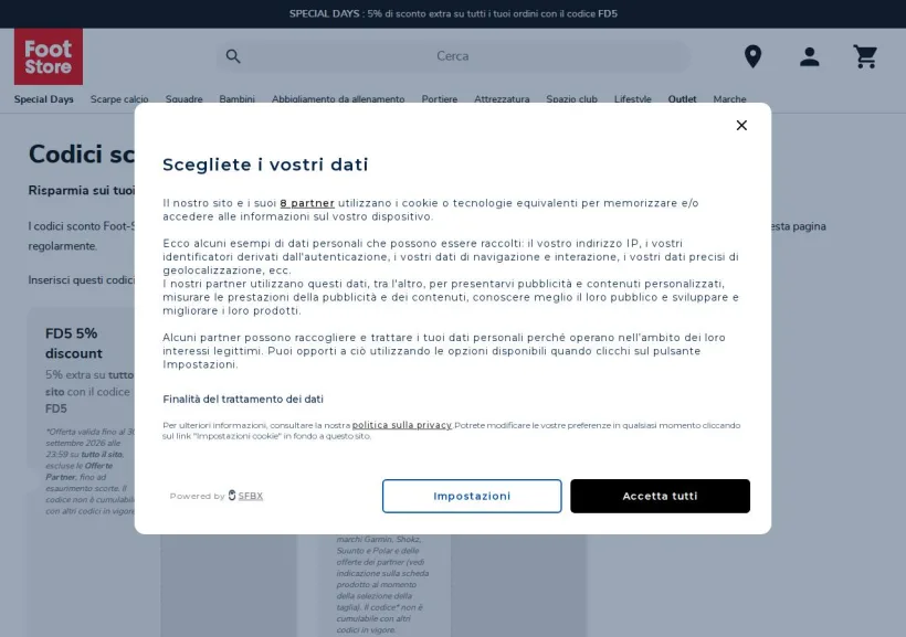 Schermata della pagina offerta di Foot-Store