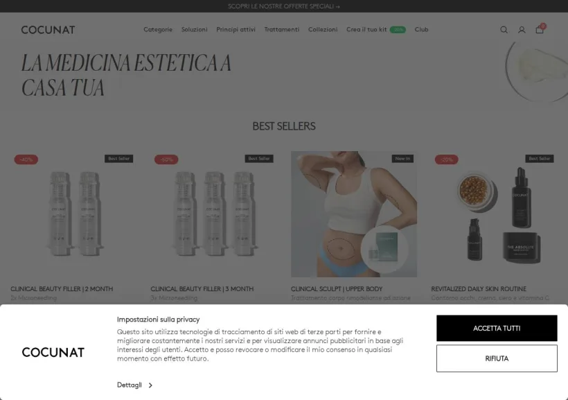 Schermata della pagina offerta di Cocunat