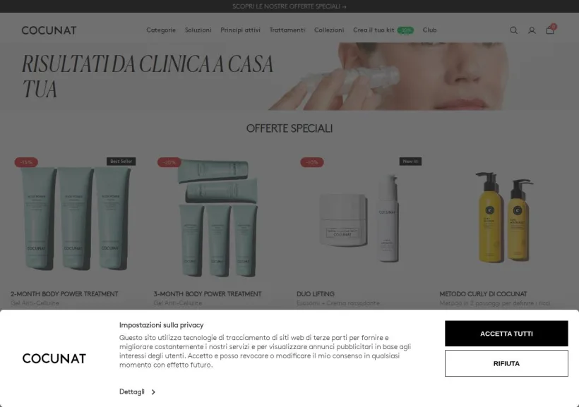 Schermata della pagina offerta di Cocunat