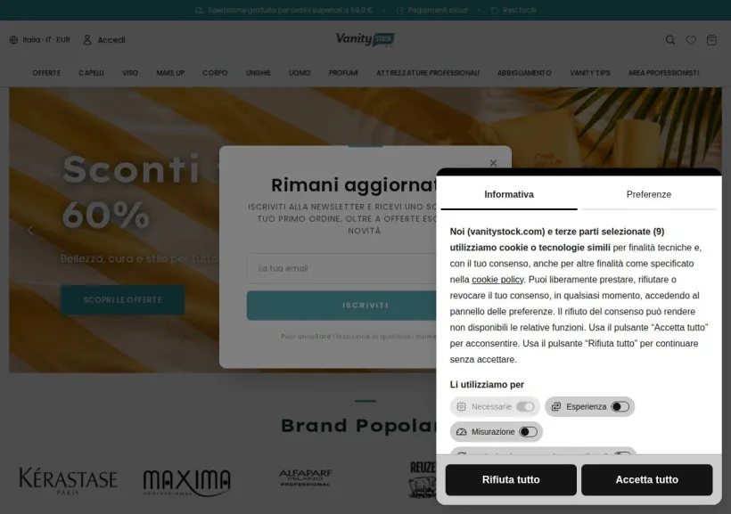 Schermata della pagina offerta di VanityStock.com