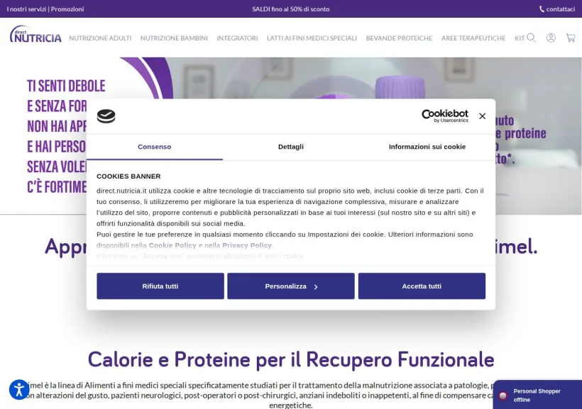 Schermata della pagina offerta di Nutricia