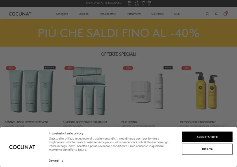 Schermata della pagina offerta di Cocunat