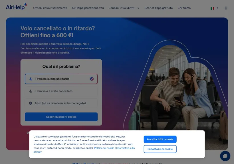 Schermata della pagina offerta di Airhelp
