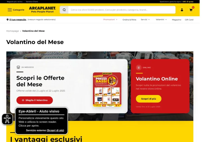 Schermata della pagina offerta di Arcaplanet