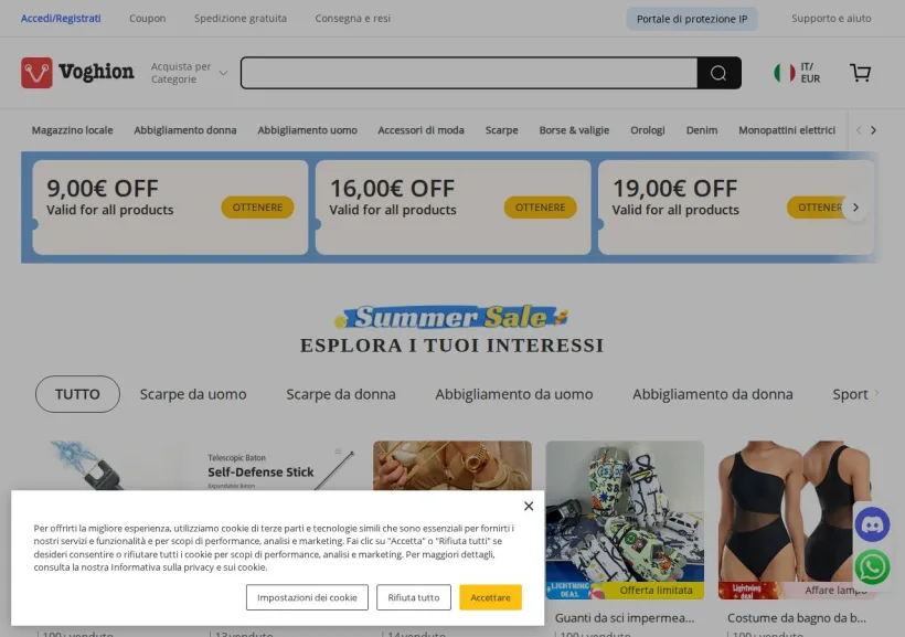 Schermata della pagina offerta di Voghion