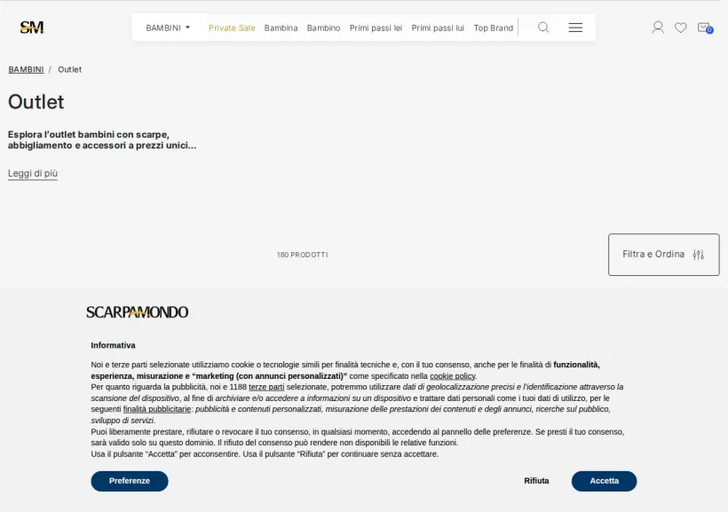 Schermata della pagina offerta di Scarpamondo