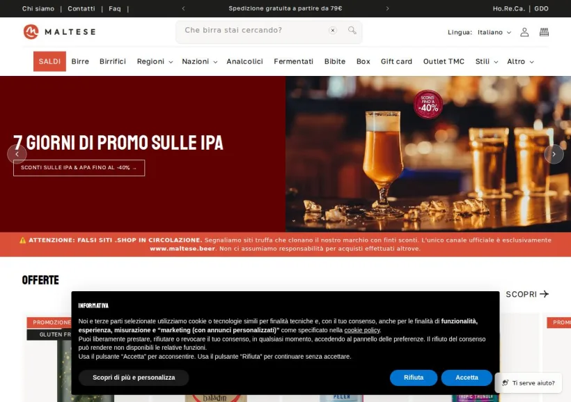 Schermata della pagina offerta di Maltese