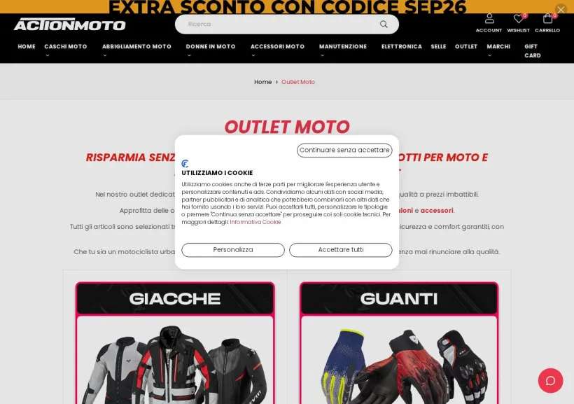 Schermata della pagina offerta di Action Moto