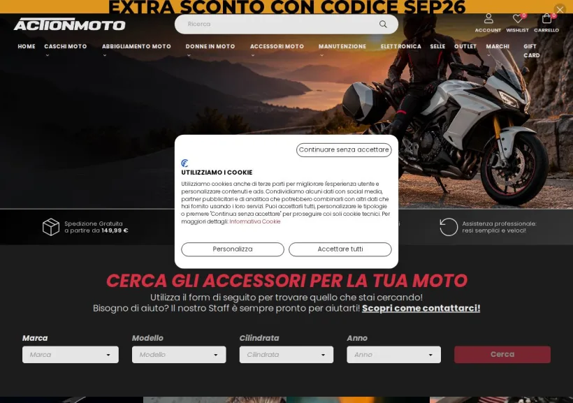 Schermata della pagina offerta di Action Moto