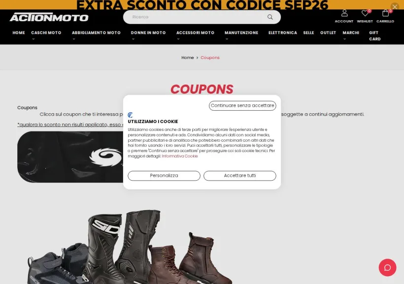 Schermata della pagina offerta di Action Moto