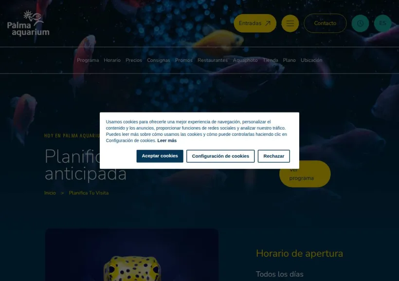 Schermata della pagina offerta di Palma Aquarium