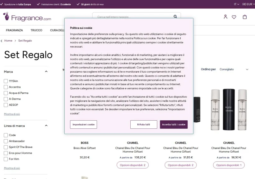 Schermata della pagina offerta di Fragrance.com