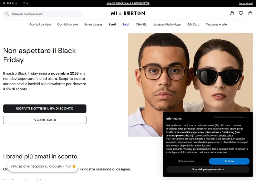 Schermata della pagina offerta di Mia Burton