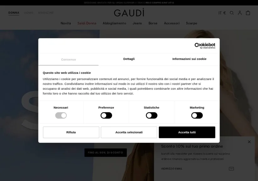 Schermata della pagina offerta di Gaudì