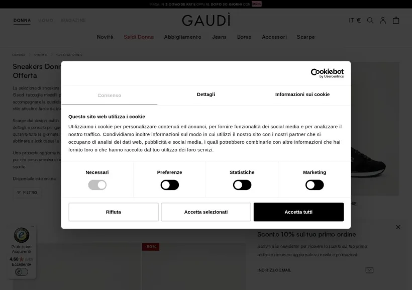 Schermata della pagina offerta di Gaudì