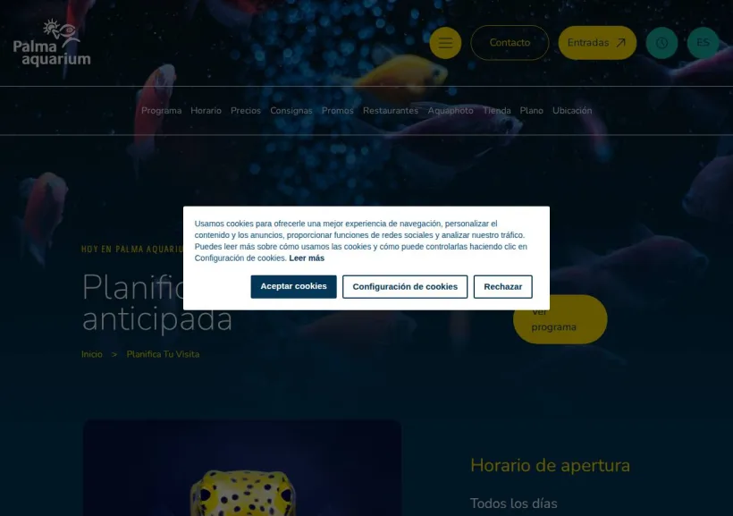 Schermata della pagina offerta di Palma Aquarium