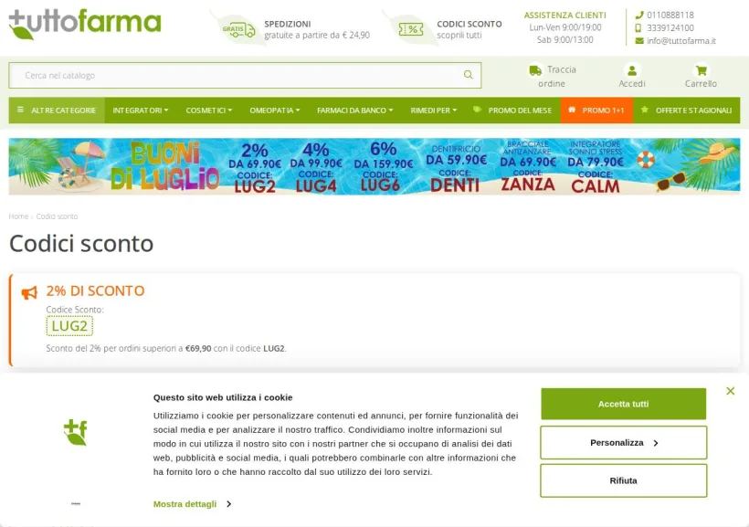 Schermata della pagina offerta di Tuttofarma