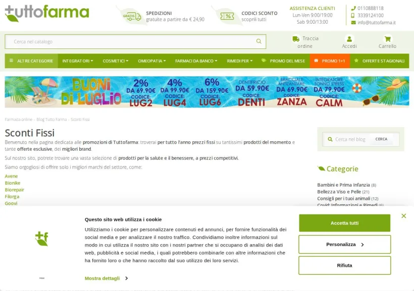 Schermata della pagina offerta di Tuttofarma