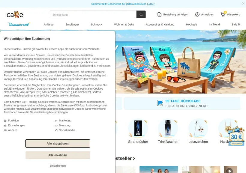 Schermata della pagina offerta di Callie
