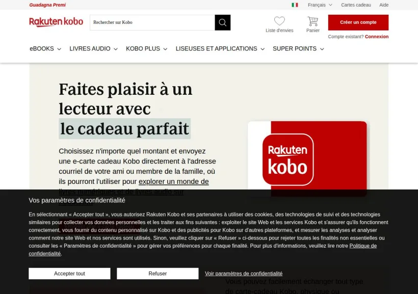 Schermata della pagina offerta di Kobo