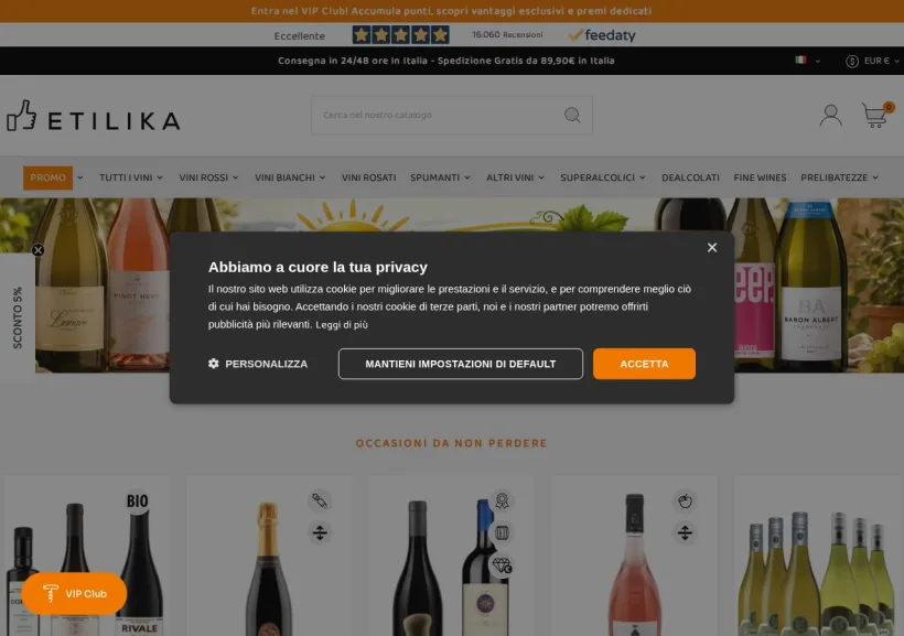 Schermata della pagina offerta di Etilika