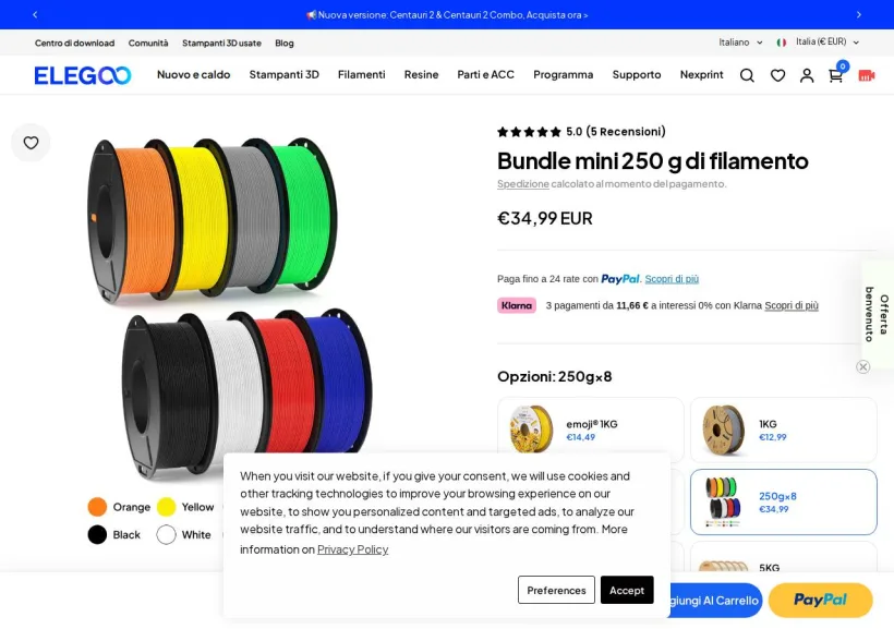 Schermata della pagina offerta di ELEGOO
