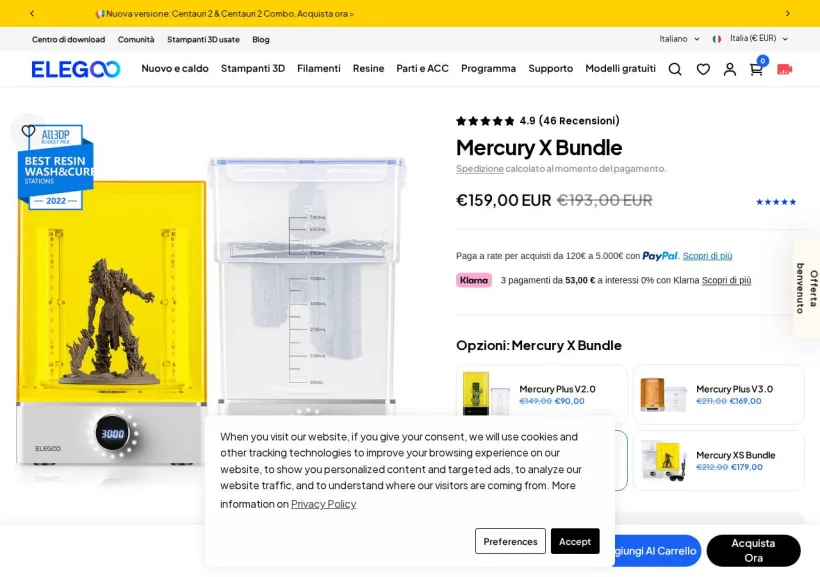 Schermata della pagina offerta di ELEGOO