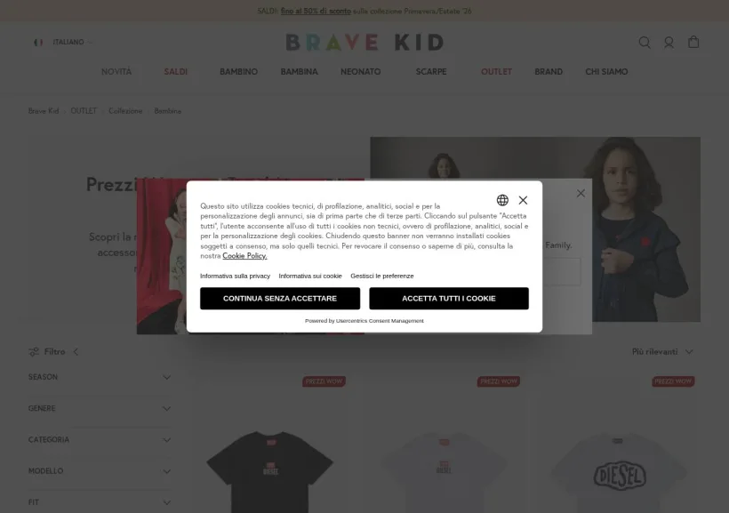 Schermata della pagina offerta di Bravekid